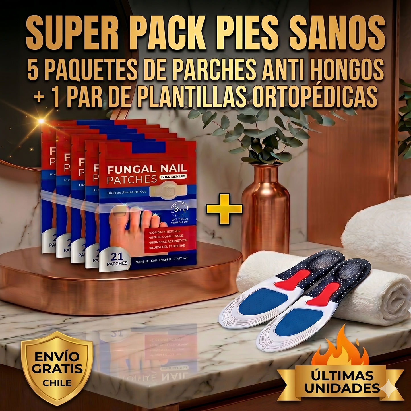 Parches AntiHongos 21unid + 1 par plantillas ortopédicas ajustables
